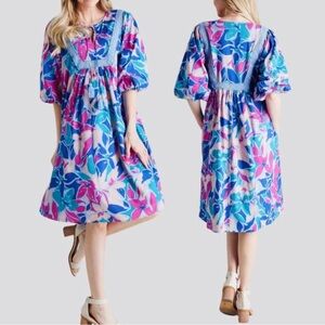Downeast Basics NWT Flor Tropical Floral Balloon 3/4 Sleeves - M
